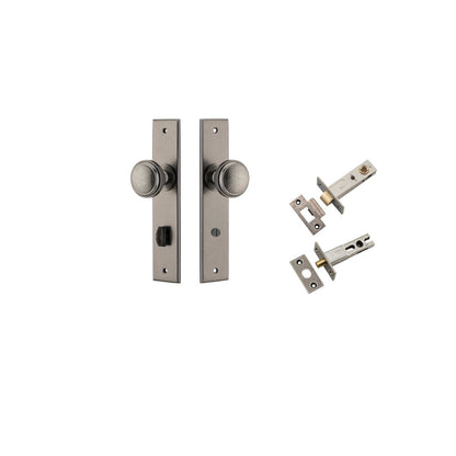 Iver Paddington  Door Knob Chamfered Latch Pair, Passage Kit, Privacy Kit , Entrance Kit with High Security Lock - Distressed Nickel