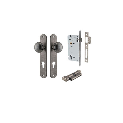 Iver Paddington  Door Knob Oval Latch Pair, Passage Kit, Privacy Kit , Entrance Kit with High Security Lock - Distressed Nickel
