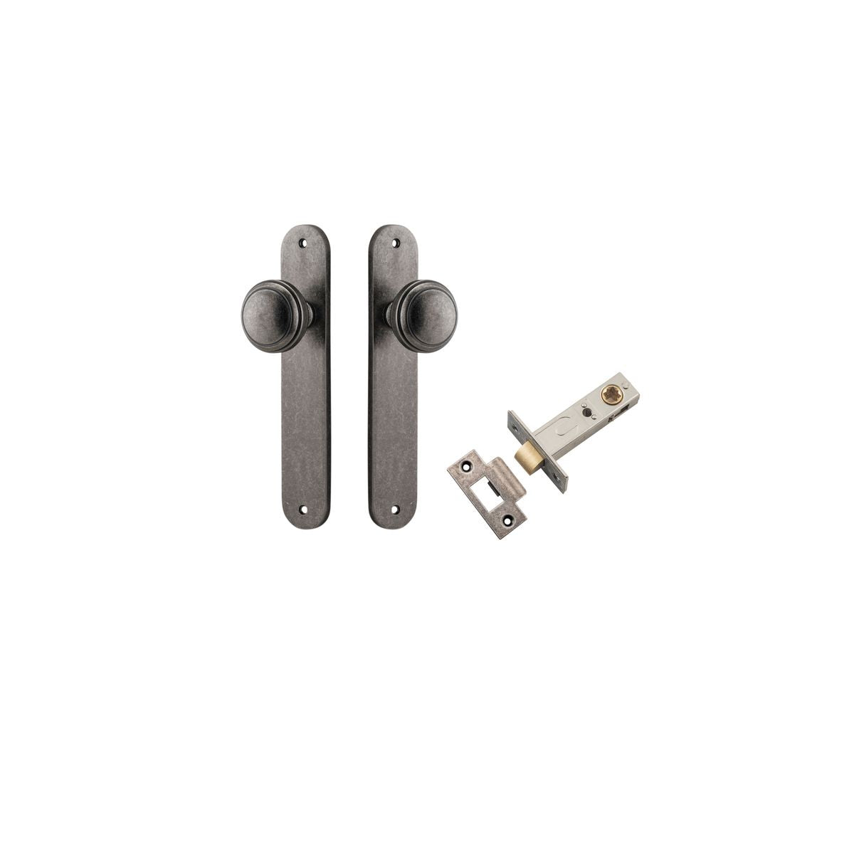 Iver Paddington  Door Knob Oval Latch Pair, Passage Kit, Privacy Kit , Entrance Kit with High Security Lock - Distressed Nickel