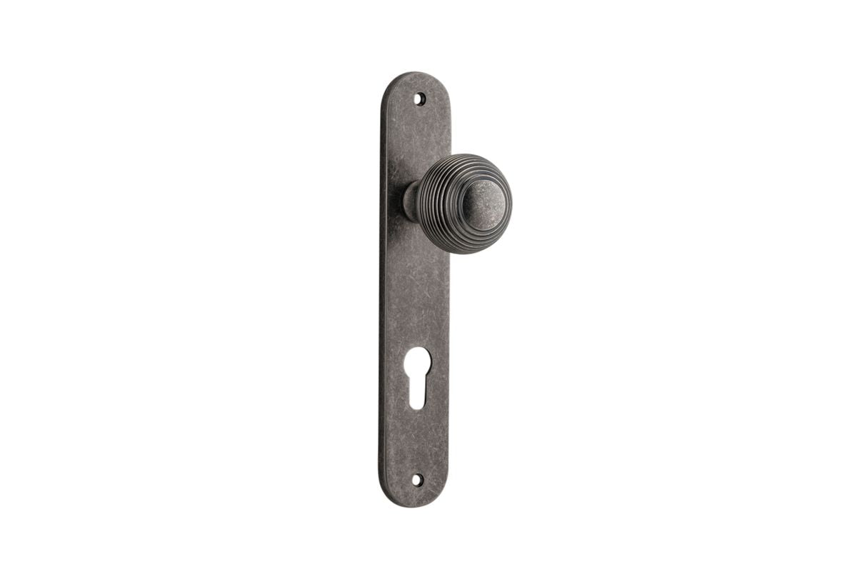 Iver Guildford Door Knob Oval Latch Pair, Passage Kit, Privacy Kit , Entrance Kit with High Security Lock - Distressed Nickel
