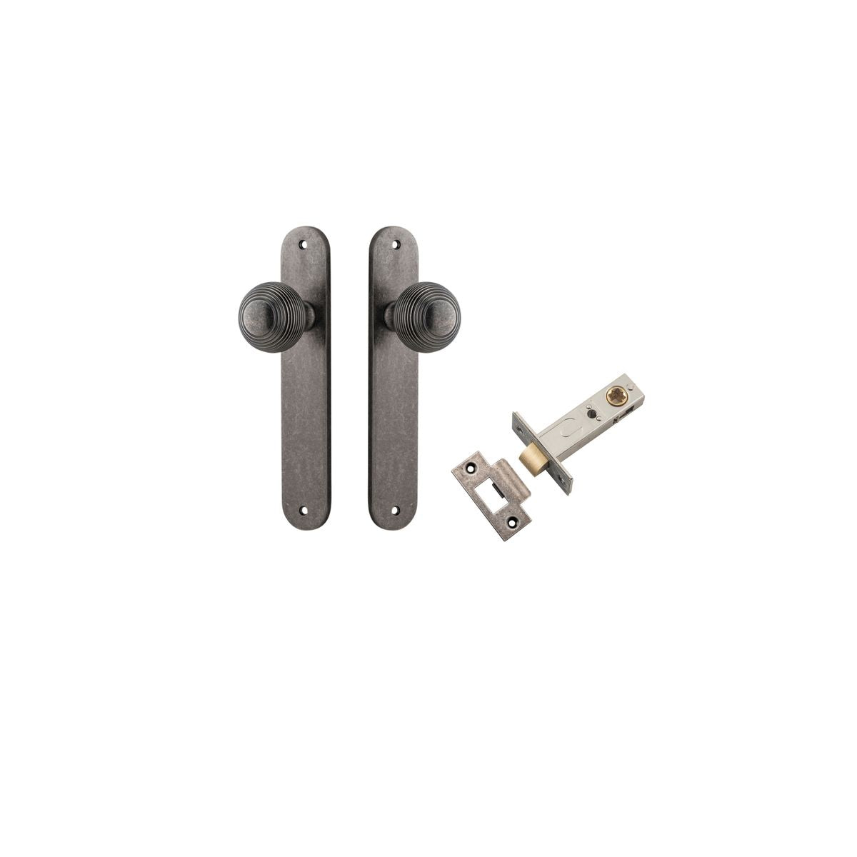 Iver Guildford Door Knob Oval Latch Pair, Passage Kit, Privacy Kit , Entrance Kit with High Security Lock - Distressed Nickel