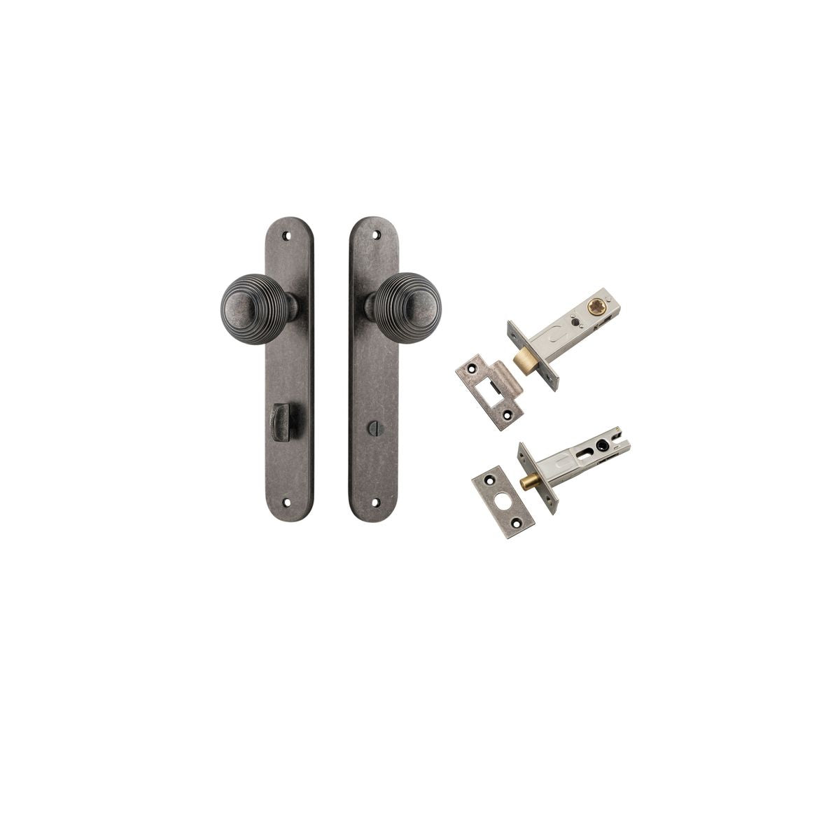 Iver Guildford Door Knob Oval Latch Pair, Passage Kit, Privacy Kit , Entrance Kit with High Security Lock - Distressed Nickel