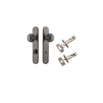 Iver Guildford Door Knob Oval Latch Pair, Passage Kit, Privacy Kit , Entrance Kit with High Security Lock - Distressed Nickel