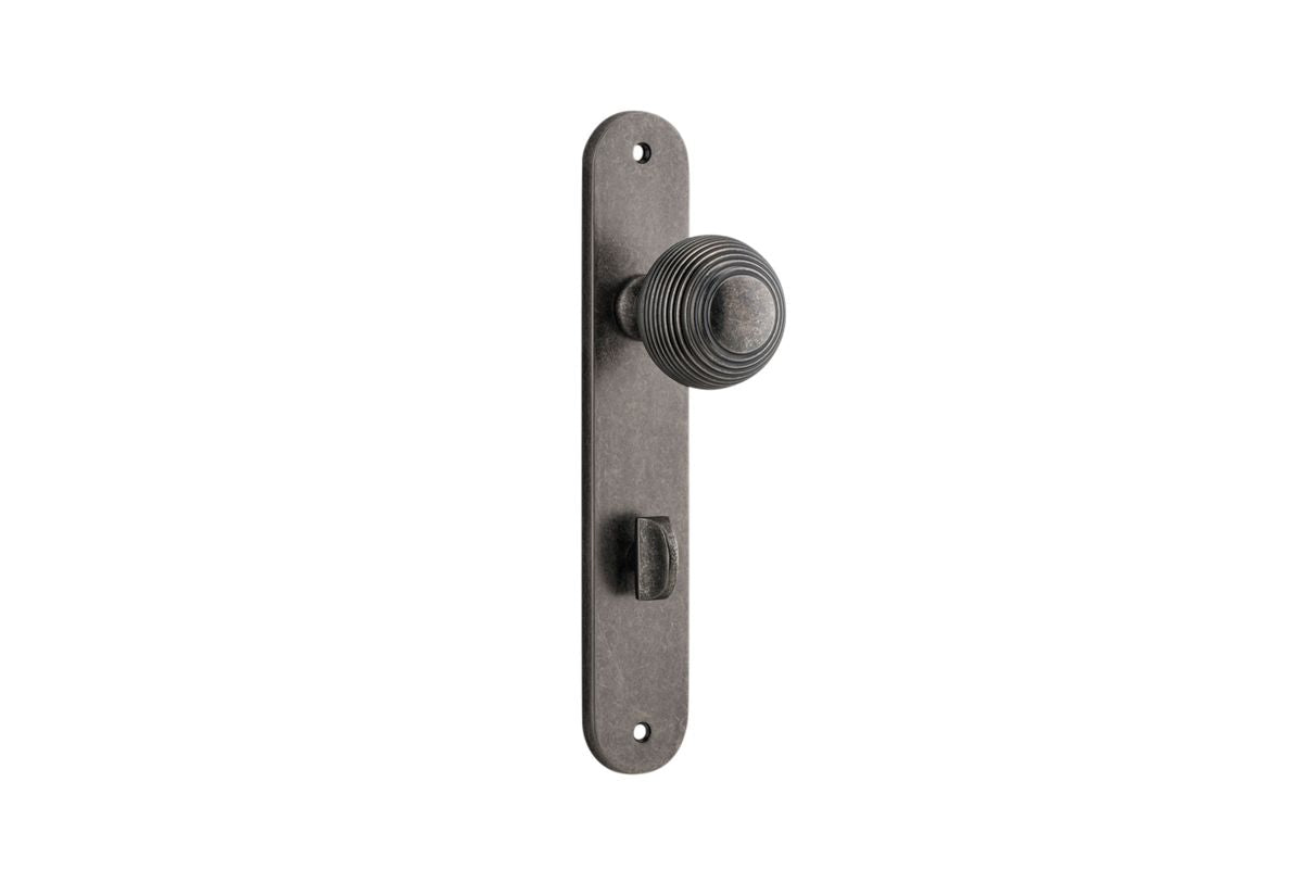 Iver Guildford Door Knob Oval Latch Pair, Passage Kit, Privacy Kit , Entrance Kit with High Security Lock - Distressed Nickel