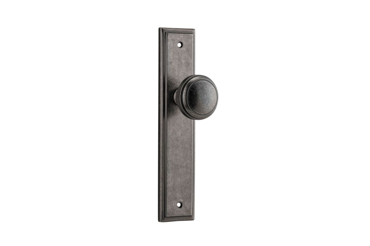 Iver Paddington  Door Knob Stepped Latch Pair, Passage Kit, Privacy Kit , Entrance Kit with High Security Lock - Distressed Nickel