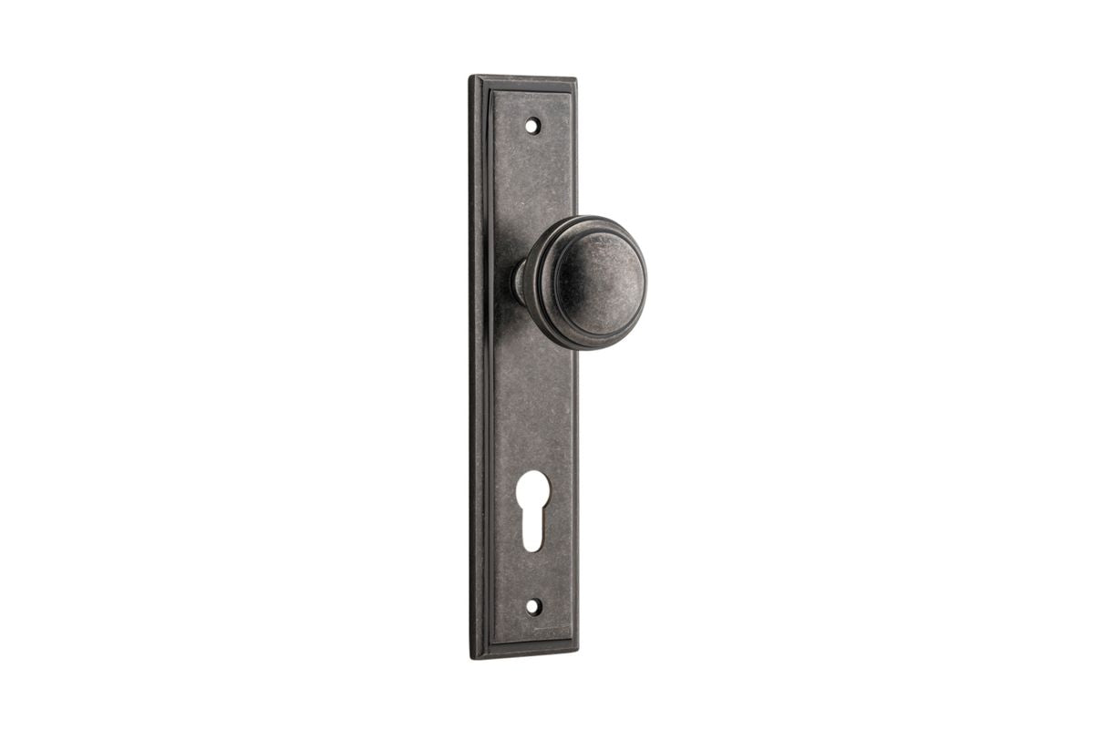 Iver Paddington  Door Knob Stepped Latch Pair, Passage Kit, Privacy Kit , Entrance Kit with High Security Lock - Distressed Nickel