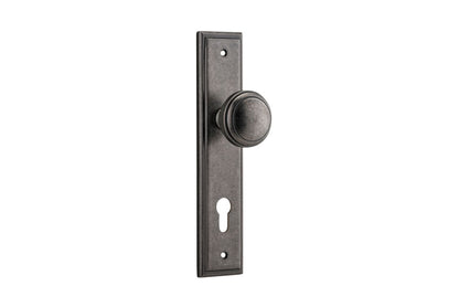 Iver Paddington  Door Knob Stepped Latch Pair, Passage Kit, Privacy Kit , Entrance Kit with High Security Lock - Distressed Nickel