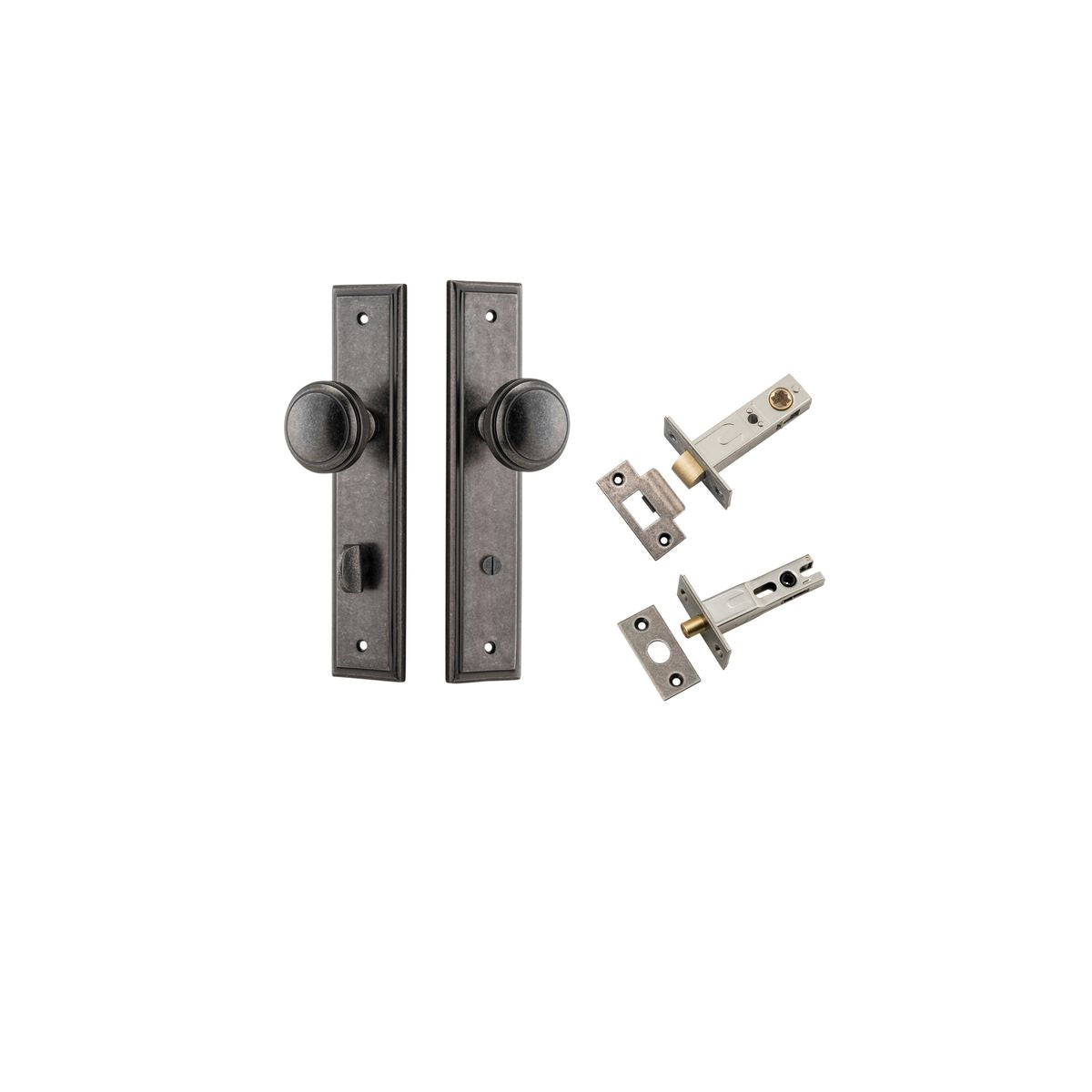 Iver Paddington  Door Knob Stepped Latch Pair, Passage Kit, Privacy Kit , Entrance Kit with High Security Lock - Distressed Nickel