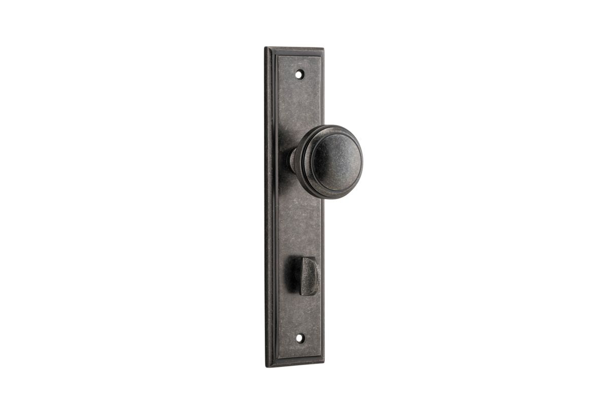 Iver Paddington  Door Knob Stepped Latch Pair, Passage Kit, Privacy Kit , Entrance Kit with High Security Lock - Distressed Nickel