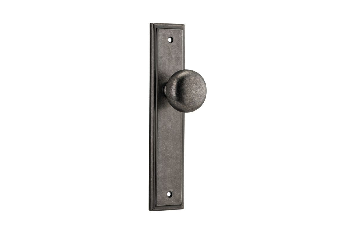 Iver Cambridge Door Knob Stepped Latch Pair, Passage Kit, Privacy Kit , Entrance Kit with High Security Lock -Distressed Nickel