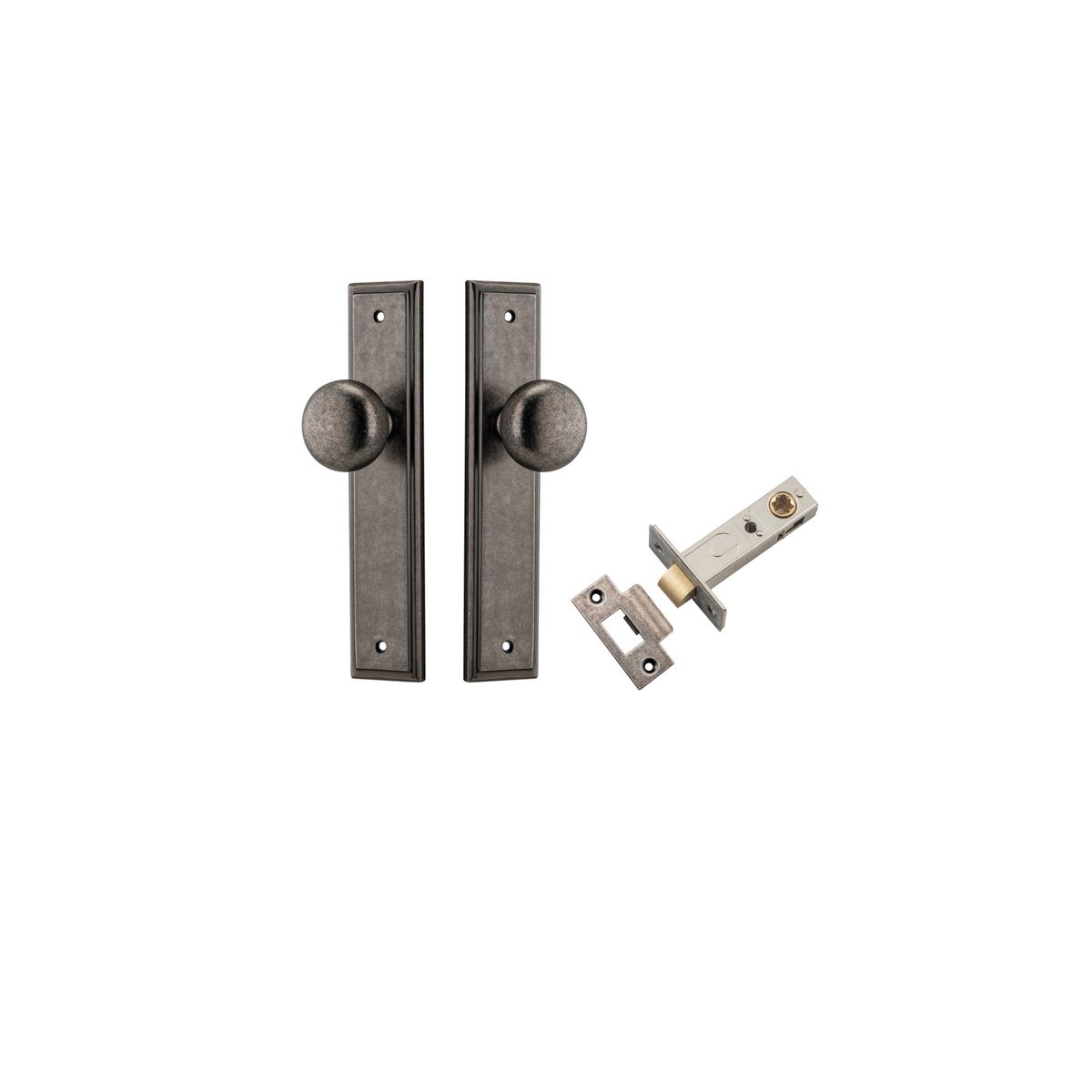 Iver Cambridge Door Knob Stepped Latch Pair, Passage Kit, Privacy Kit , Entrance Kit with High Security Lock -Distressed Nickel