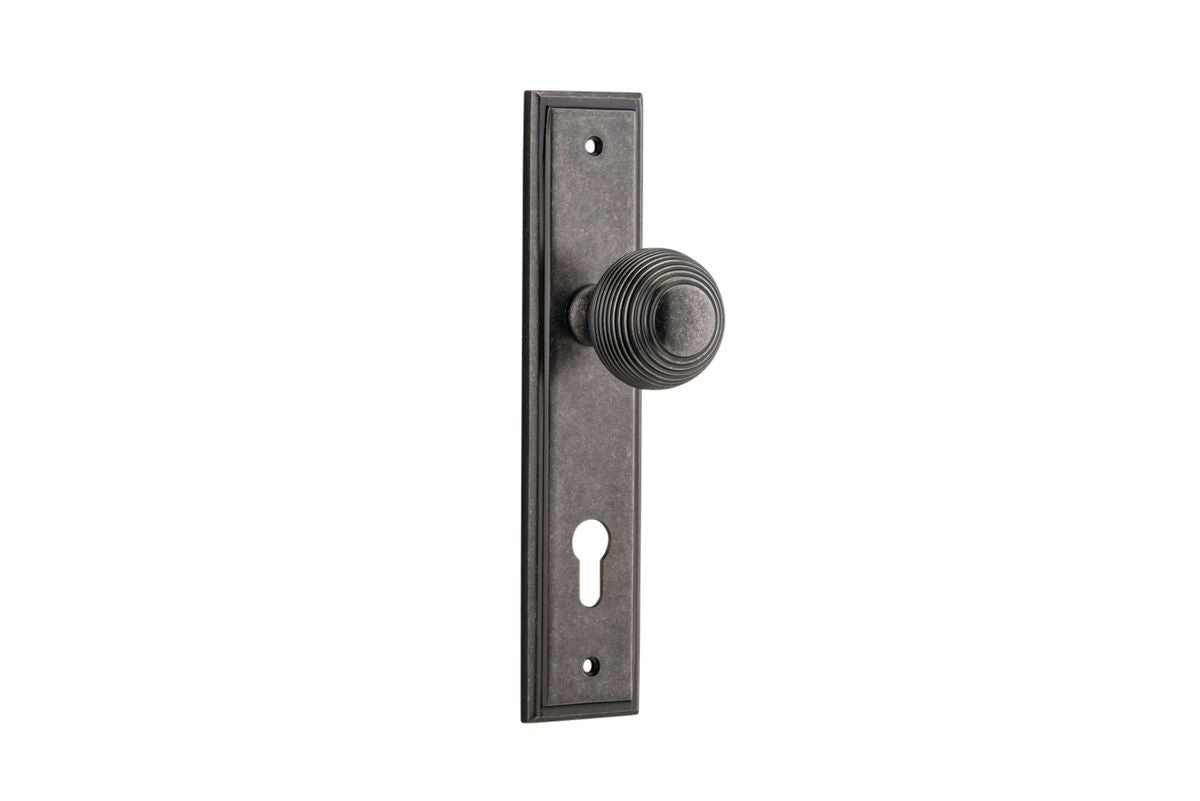 Iver Guildford Door Knob Stepped Latch Pair, Passage Kit, Privacy Kit , Entrance Kit with High Security Lock - Distressed Nickel