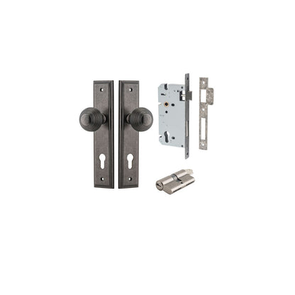 Iver Guildford Door Knob Stepped Latch Pair, Passage Kit, Privacy Kit , Entrance Kit with High Security Lock - Distressed Nickel