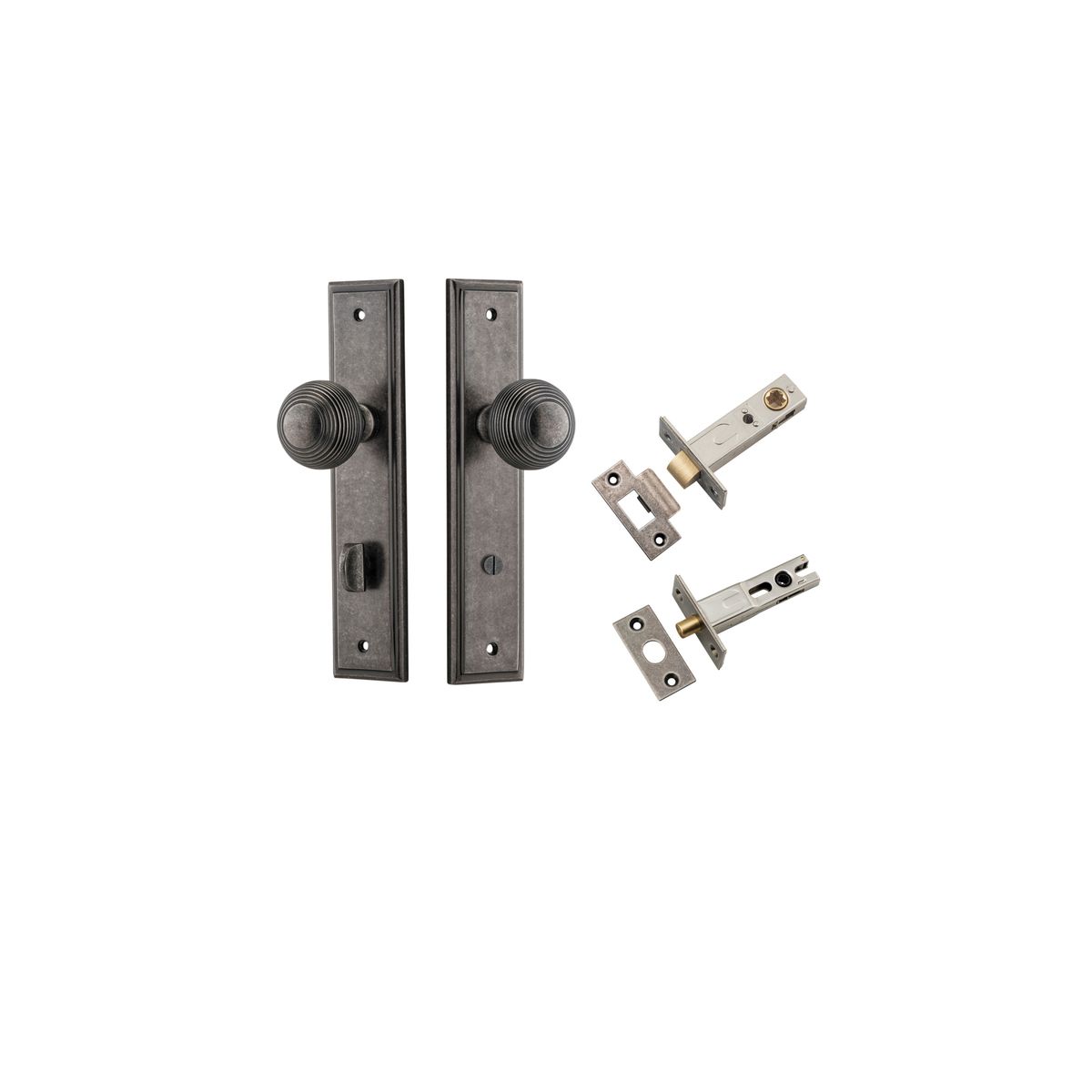 Iver Guildford Door Knob Stepped Latch Pair, Passage Kit, Privacy Kit , Entrance Kit with High Security Lock - Distressed Nickel