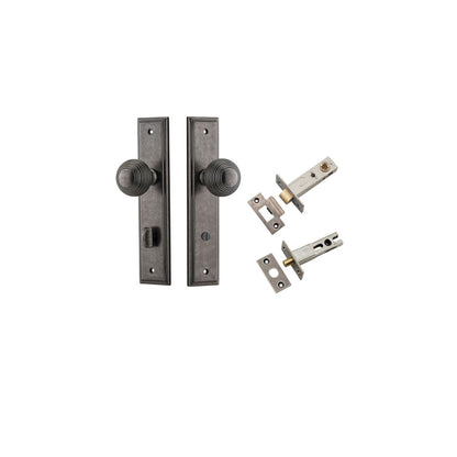 Iver Guildford Door Knob Stepped Latch Pair, Passage Kit, Privacy Kit , Entrance Kit with High Security Lock - Distressed Nickel