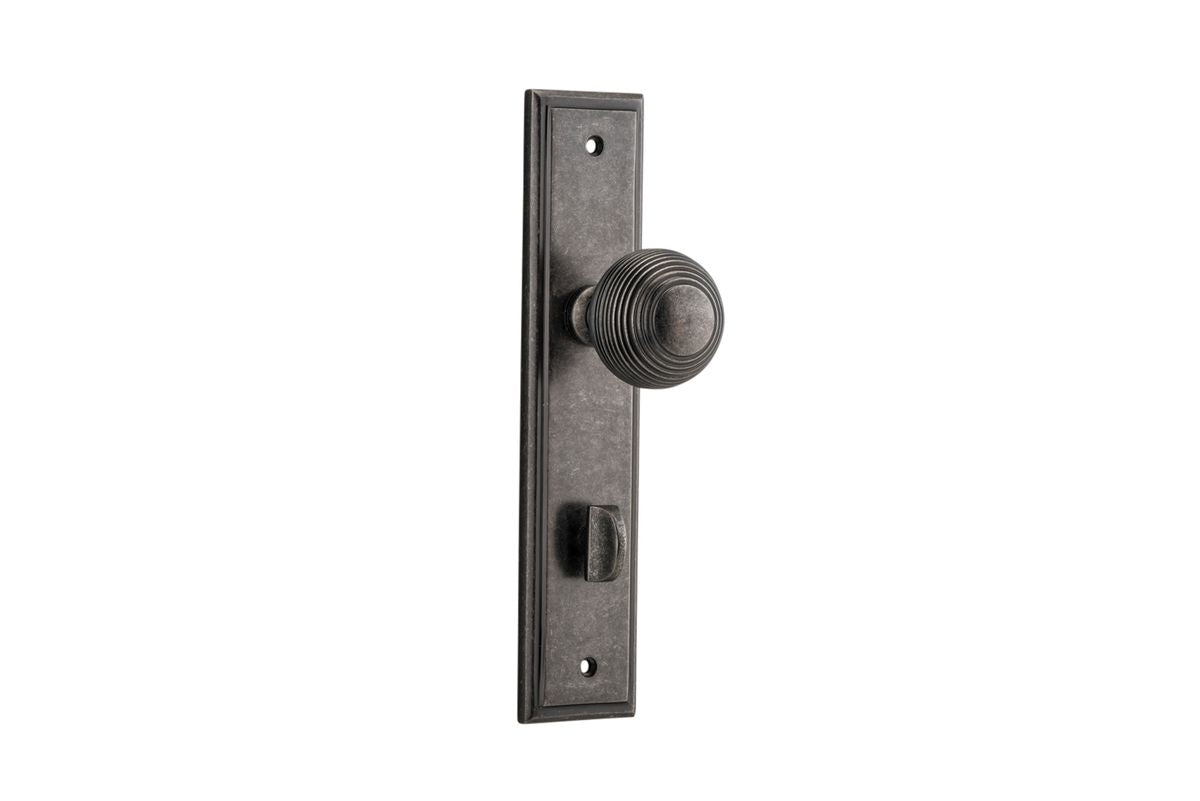 Iver Guildford Door Knob Stepped Latch Pair, Passage Kit, Privacy Kit , Entrance Kit with High Security Lock - Distressed Nickel