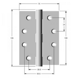 Lohala Hinge Stainless Steel 304 ,Heavy Duty 100mm x 100mm x 3.0mm & 100mm x 75mm x 3.0mm ,8mm Pin 3.5mm Clearance Fixed Button Pin Satin