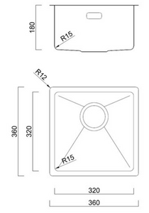 BURNS & FERALL FABRICATED SINGLE BOWL SINK INCL CLIPS, WASTE & OVERFLOW SILVER AVAILABLE IN 6 SIZES : 360MM,380MM,440MM,490MM,540MM & 590MM