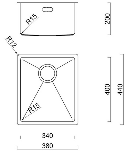 BURNS & FERALL FABRICATED SINGLE BOWL SINK INCL CLIPS, WASTE & OVERFLOW SILVER AVAILABLE IN 6 SIZES : 360MM,380MM,440MM,490MM,540MM & 590MM