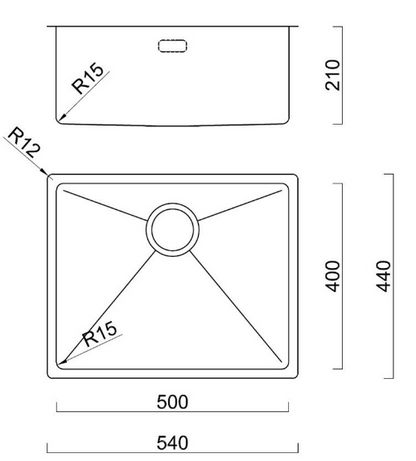 BURNS & FERALL FABRICATED SINGLE BOWL SINK INCL CLIPS, WASTE & OVERFLOW SILVER AVAILABLE IN 6 SIZES : 360MM,380MM,440MM,490MM,540MM & 590MM