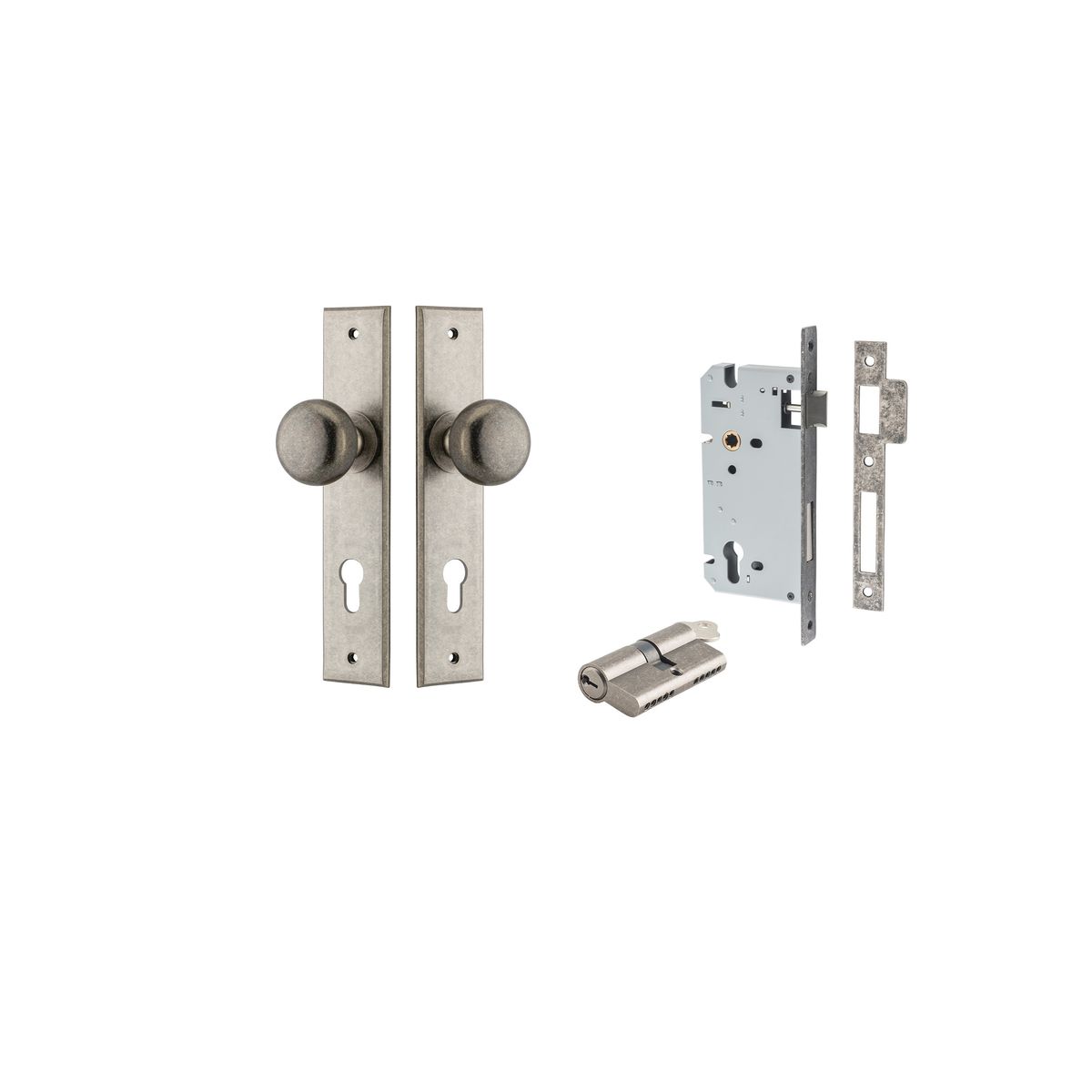 Iver Cambridge Door Knob Chamfered  Concealed Fix Pair Passage Kit, Privacy Kit , Entrance Kit with High Security Lock -Distressed Nickel