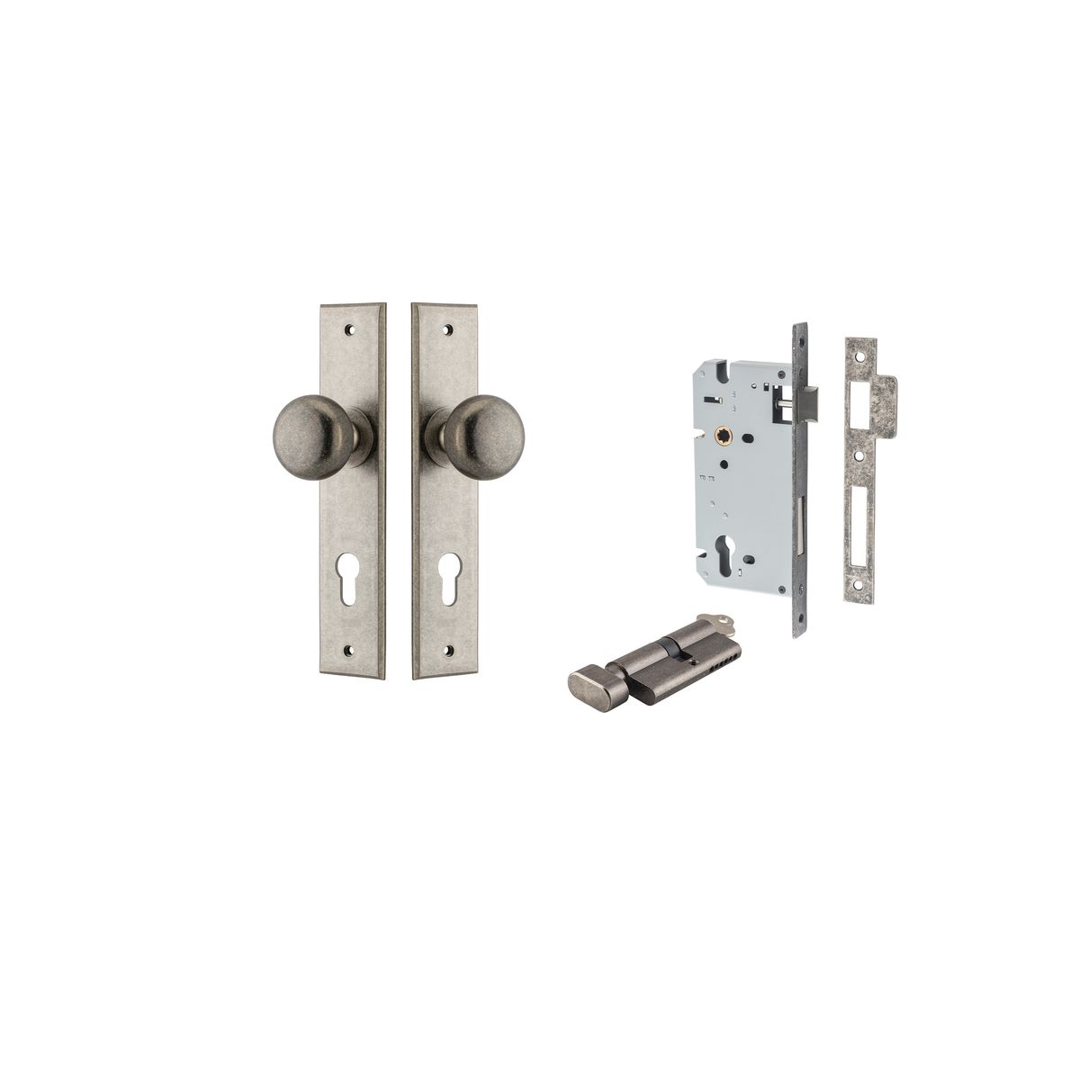 Iver Cambridge Door Knob Chamfered  Concealed Fix Pair Passage Kit, Privacy Kit , Entrance Kit with High Security Lock -Distressed Nickel