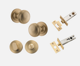 Iver Paddington Door Knob 0253 Round Rose Brushed Brass - Passage kit , privacy kit & Entrance Kit (Dual Function 5 pin and Key Thumb 6 Pin) 0213