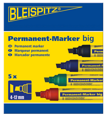 Trucut Heavy Duty Bleispitz Permanent Marker Jumbo 4.0-12.0mm - Red ,Blue ,Black & Green - Pack of 5