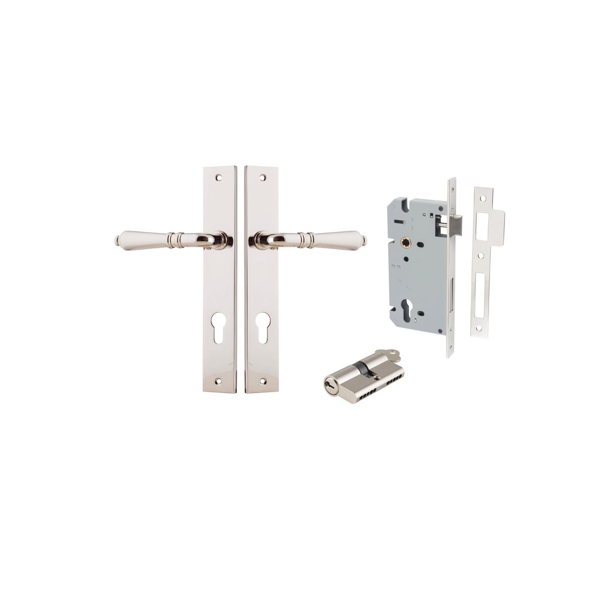 Iver Sarlat  Door Lever Rectangular Latch Pair, Passage Kit, Privacy Kit , Entrance Kit with High Security Lock -Polished Nickel