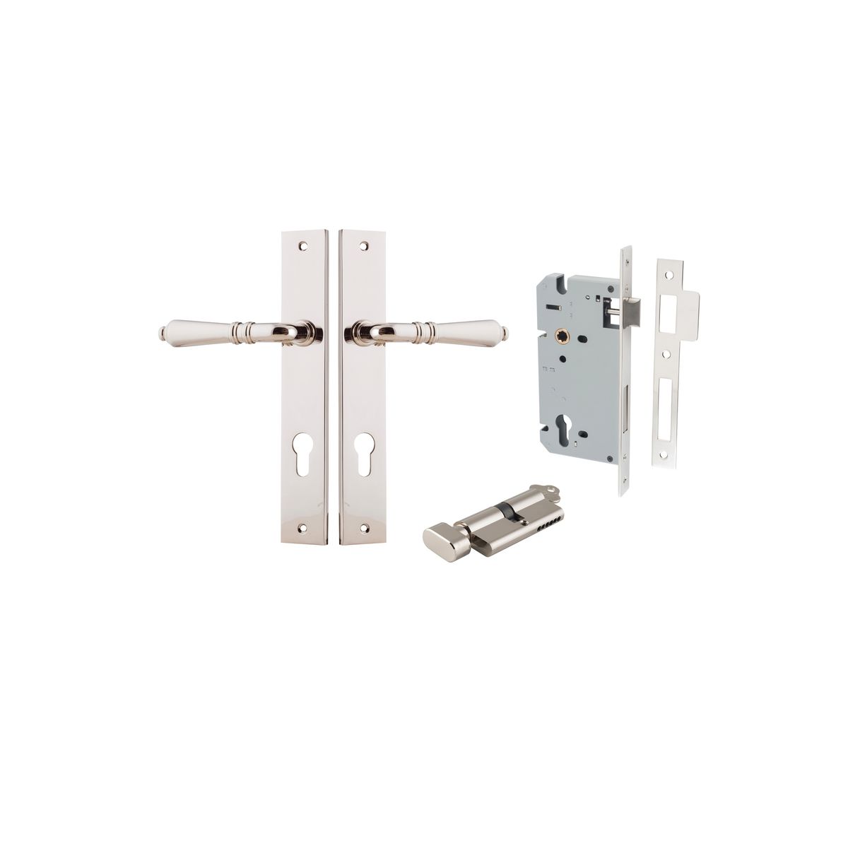 Iver Sarlat  Door Lever Rectangular Latch Pair, Passage Kit, Privacy Kit , Entrance Kit with High Security Lock -Polished Nickel