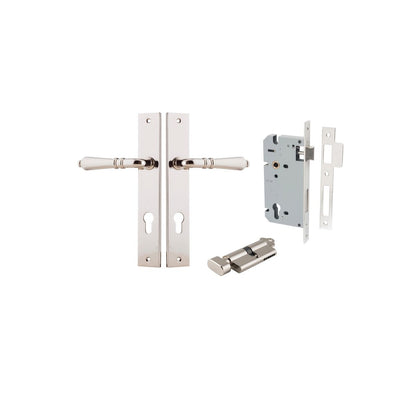 Iver Sarlat  Door Lever Rectangular Latch Pair, Passage Kit, Privacy Kit , Entrance Kit with High Security Lock -Polished Nickel