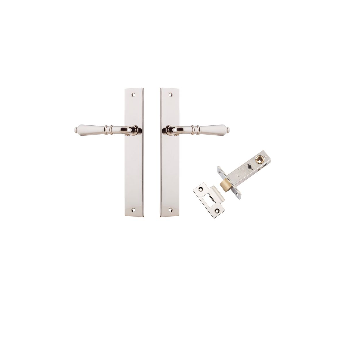 Iver Sarlat  Door Lever Rectangular Latch Pair, Passage Kit, Privacy Kit , Entrance Kit with High Security Lock -Polished Nickel