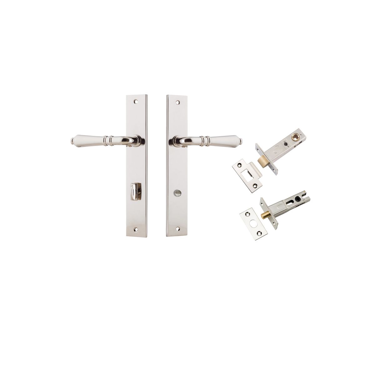 Iver Sarlat  Door Lever Rectangular Latch Pair, Passage Kit, Privacy Kit , Entrance Kit with High Security Lock -Polished Nickel