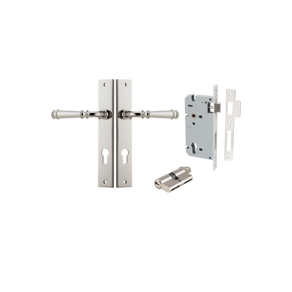 Iver Verona Door Lever Rectangular Latch Pair, Passage Kit, Privacy Kit , Entrance Kit with High Security Lock -Polished Nickel