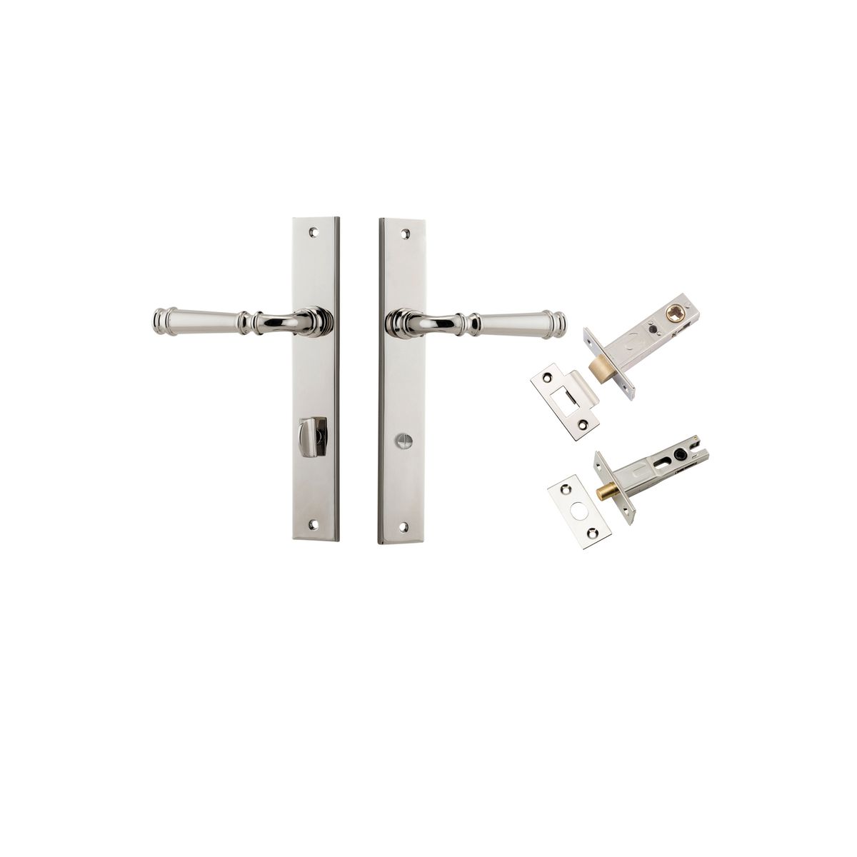 Iver Verona Door Lever Rectangular Latch Pair, Passage Kit, Privacy Kit , Entrance Kit with High Security Lock -Polished Nickel