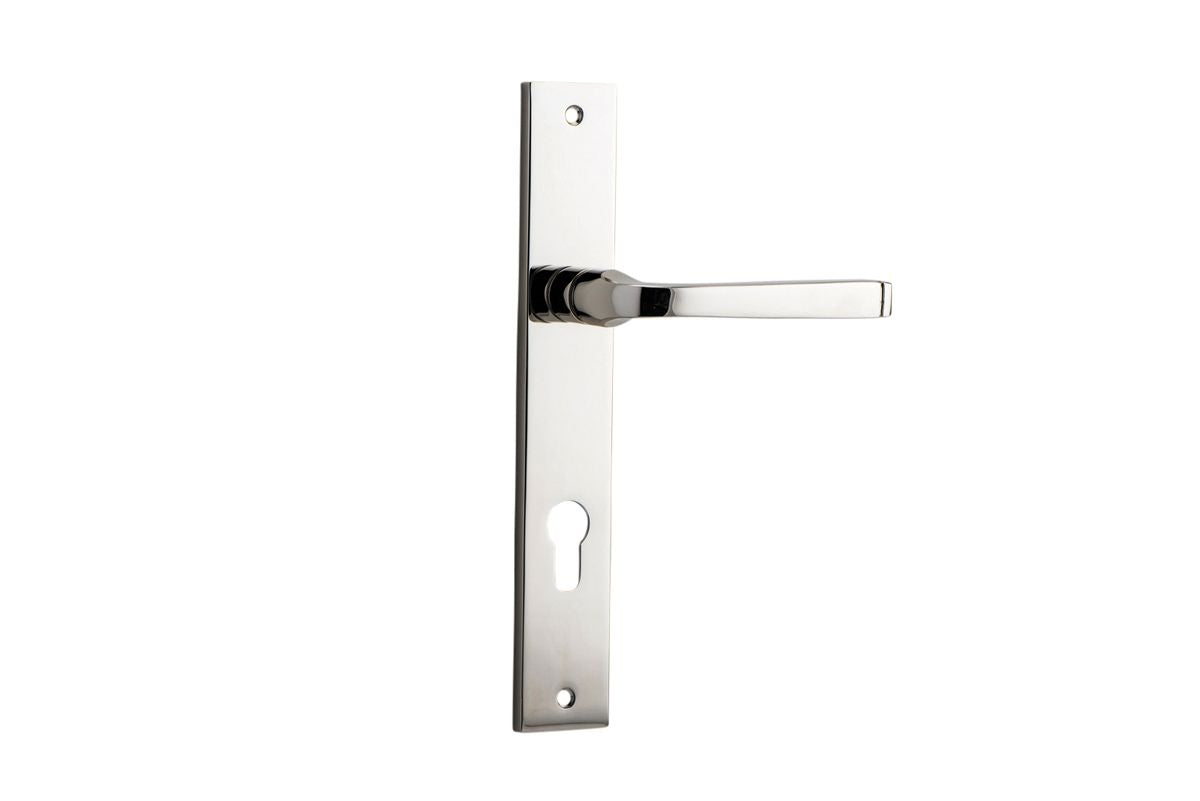 Iver Annecy Door Lever Rectangular Latch Pair, Passage Kit, Privacy Kit , Entrance Kit with High Security Lock -Polished Nickel