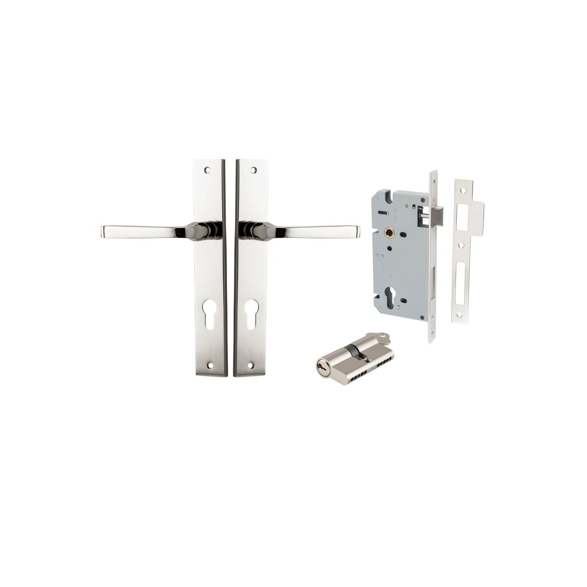 Iver Annecy Door Lever Rectangular Latch Pair, Passage Kit, Privacy Kit , Entrance Kit with High Security Lock -Polished Nickel
