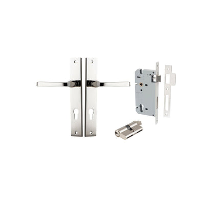 Iver Annecy Door Lever Rectangular Latch Pair, Passage Kit, Privacy Kit , Entrance Kit with High Security Lock -Polished Nickel