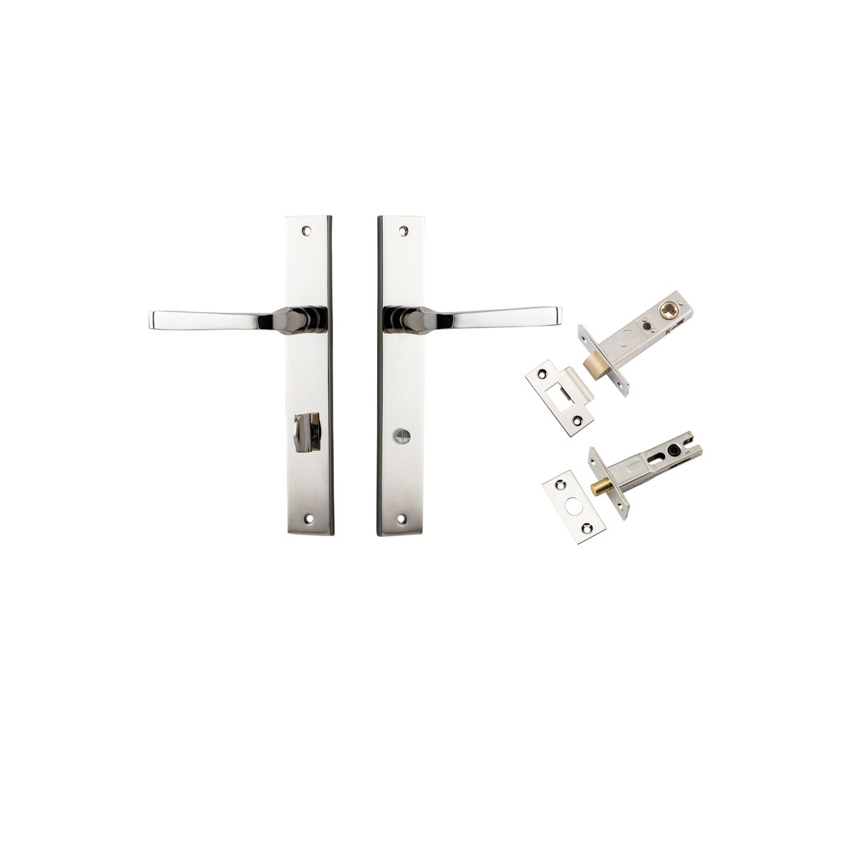 Iver Annecy Door Lever Rectangular Latch Pair, Passage Kit, Privacy Kit , Entrance Kit with High Security Lock -Polished Nickel
