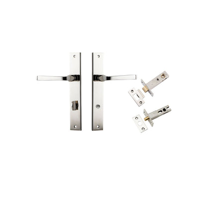 Iver Annecy Door Lever Rectangular Latch Pair, Passage Kit, Privacy Kit , Entrance Kit with High Security Lock -Polished Nickel