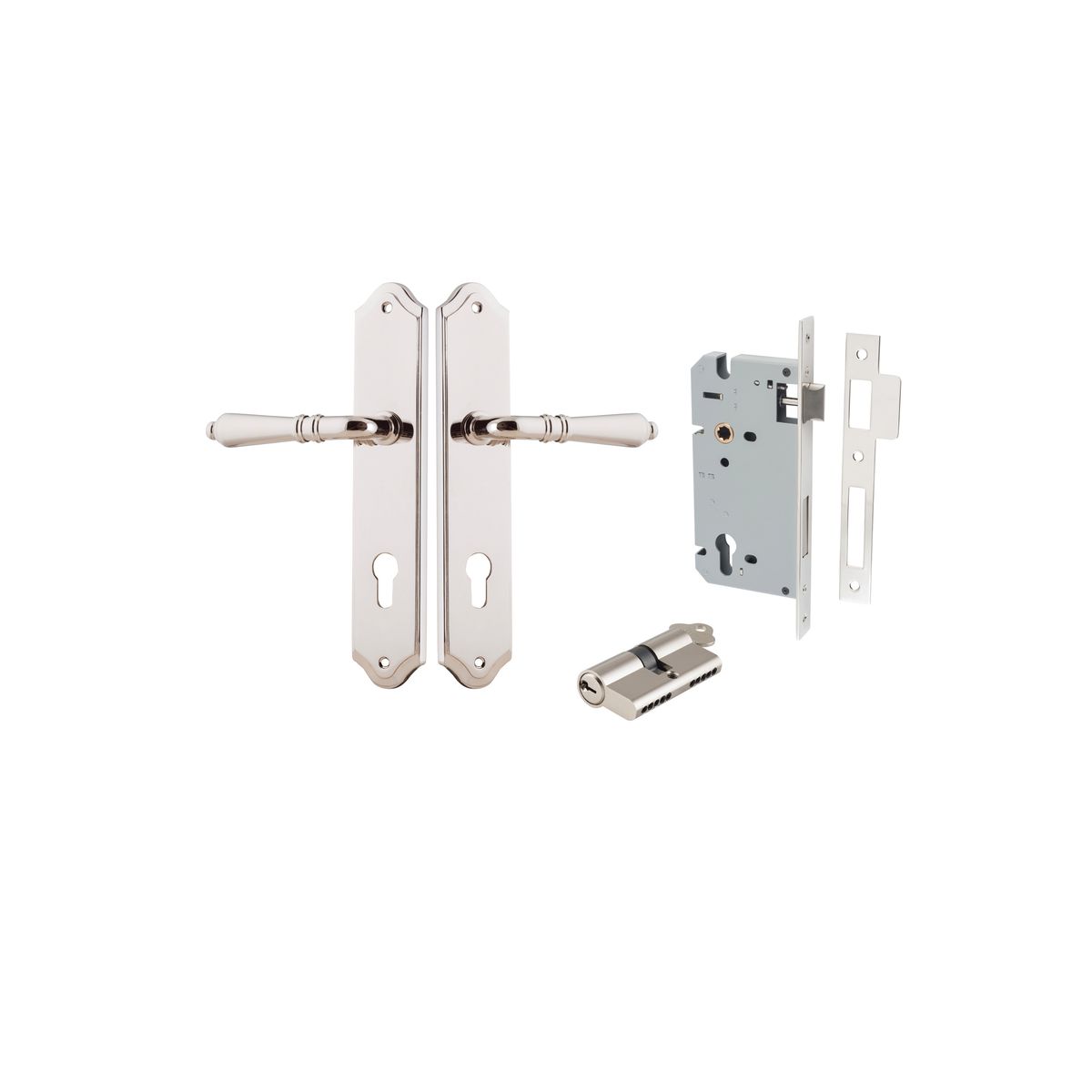 Iver Sarlat  Door Lever Oval Latch Pair, Passage Kit, Privacy Kit , Entrance Kit with High Security Lock - Polished Nickel