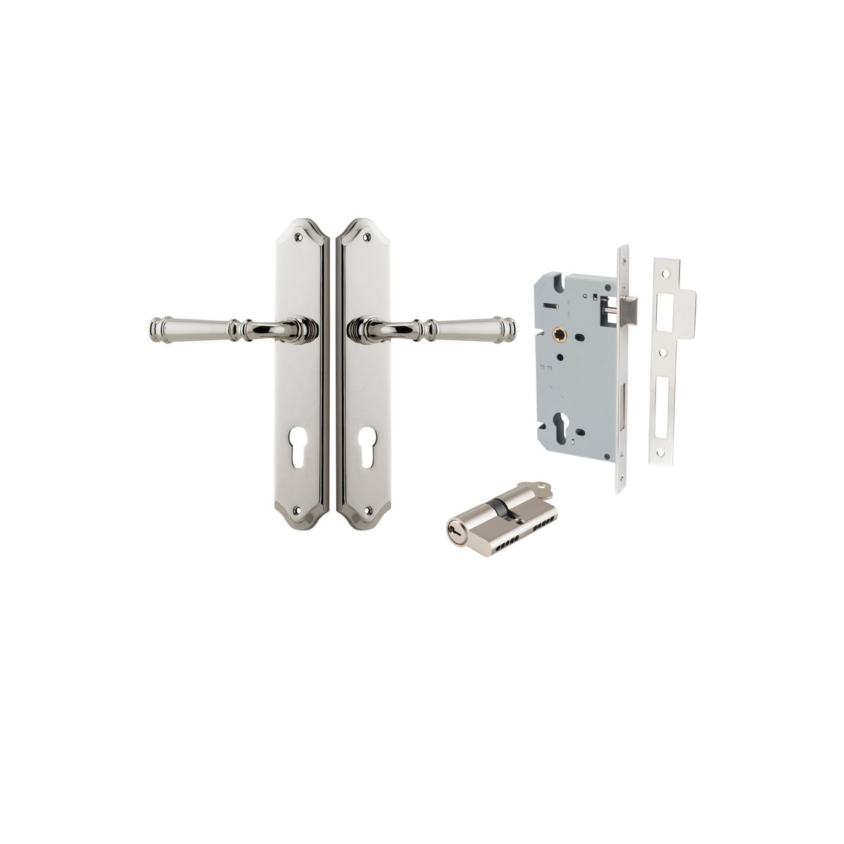 Iver Verona Door Lever Shouldered Latch Pair, Passage Kit, Privacy Kit , Entrance Kit with High Security Lock Polished Nickel