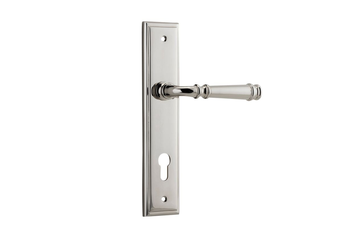 Iver Verona Door Lever Stepped Latch Pair, Passage Kit, Privacy Kit , Entrance Kit with High Security Lock -Polished Nickel