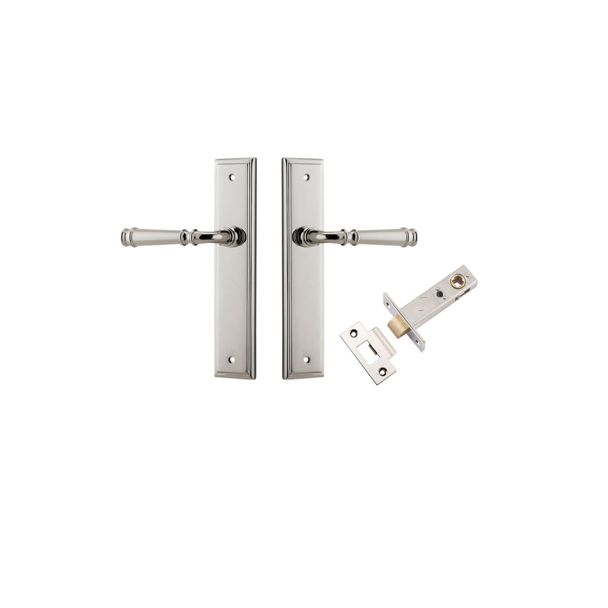 Iver Verona Door Lever Stepped Latch Pair, Passage Kit, Privacy Kit , Entrance Kit with High Security Lock -Polished Nickel