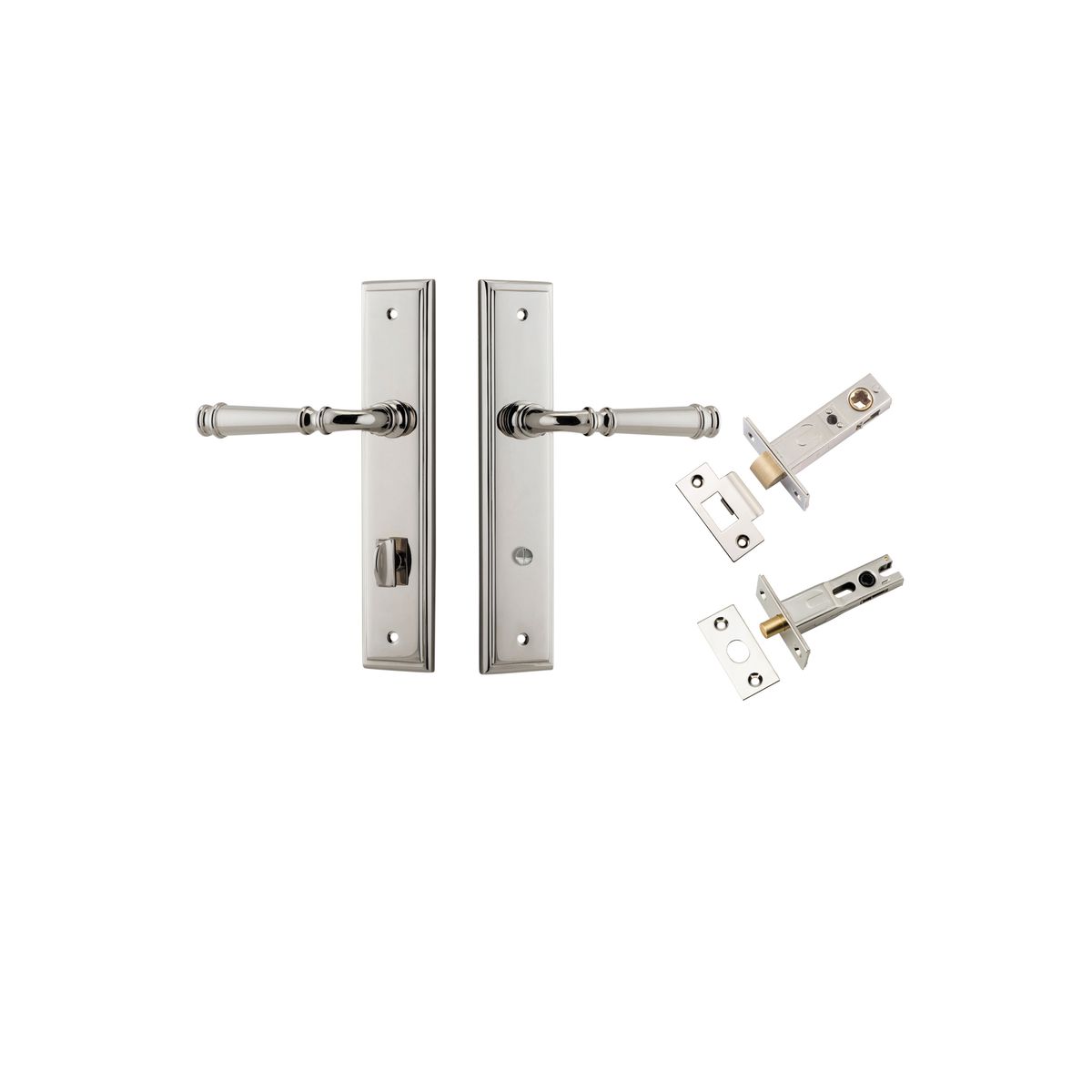Iver Verona Door Lever Stepped Latch Pair, Passage Kit, Privacy Kit , Entrance Kit with High Security Lock -Polished Nickel