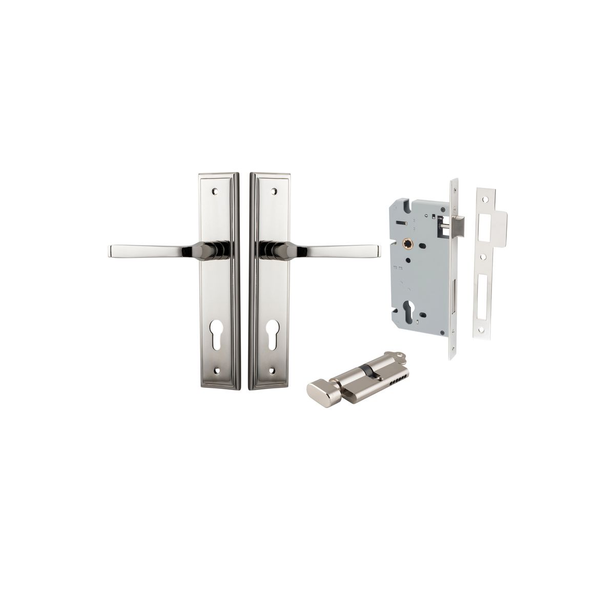 Iver Annecy Door Lever Shouldered Latch Pair, Passage Kit, Privacy Kit , Entrance Kit with High Security Lock -Polished Nickel