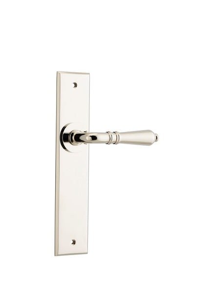 Iver Sarlat  Door Lever Chamfered Latch Pair, Passage Kit, Privacy Kit , Entrance Kit with High Security Lock -Polished Nickel
