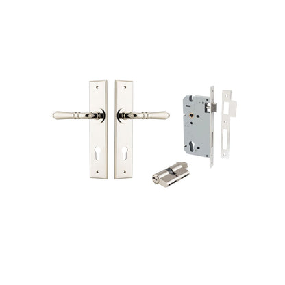 Iver Sarlat  Door Lever Chamfered Latch Pair, Passage Kit, Privacy Kit , Entrance Kit with High Security Lock -Polished Nickel