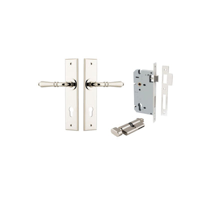 Iver Sarlat  Door Lever Chamfered Latch Pair, Passage Kit, Privacy Kit , Entrance Kit with High Security Lock -Polished Nickel