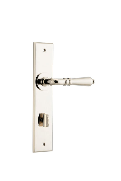Iver Sarlat  Door Lever Chamfered Latch Pair, Passage Kit, Privacy Kit , Entrance Kit with High Security Lock -Polished Nickel